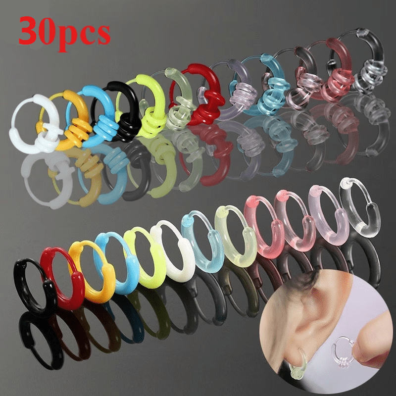 30pcs Assorted Multicolor Resin Earrings Set, Cute Style